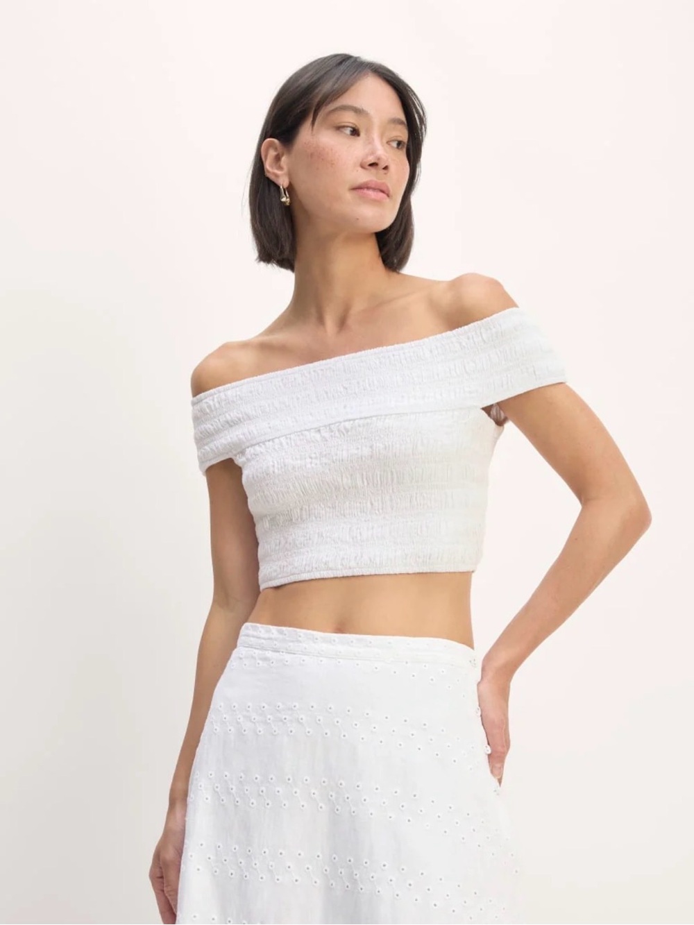Everlane Textured White Strapless Cutout Crop Top
